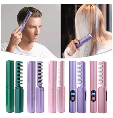 Peigne Lissant 2 en 1 - Brosse Lissante Pour Cheveux, Peigne Chaud de Portable de Voyage, Anti-BrûLure Lisseur Cheveux, Professionnels Hair Straightener Pour Coiffer Une Barbe Longue Et Courts