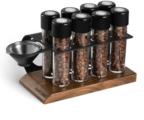 MHW-3BOMBER Energie 8 Tuben Kaffeebohnen Single Dose 26g, Kaffeebohnen Behälter mit Displayständer und Trichter, Einzeldosis Kaffeebohnengewölbe, Einweg-Auslassventil für Bohnenlagerung, Modell: C5152