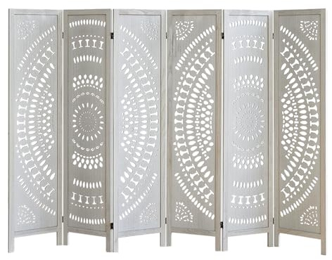 Leesinwing Room Dividers and Folding Privacy Screens, Boho 6 Panel Room Divider, 67 Room Divider Wall, Modern Room Partition, Privacy Dividers for Rooms, Bedroom, Office, White