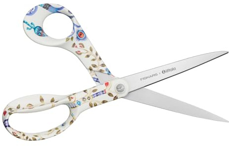 Fiskars X Iittala Schere mit Taika-Design, Rechtshändig, Länge 21 cm, Klingen aus rostfreiem Stahl, Taika weiß, In schicker Schachtel, 1071492