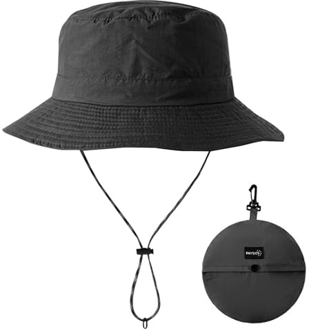 SSKHE Outdoor Sun Hat with Wide Brim UPF 50, Quick Dry, Foldable for Women, Men's Adjustable Bucket Hat for Climbing, Fishing, Hiking - Black