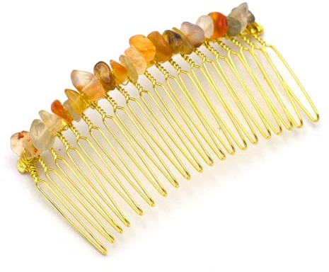Goldener Haarkamm mit Naturstein – Elegantes Haaraccessoire für Damen, Dekorativer Kamm in Goldoptik, Stilvoller Haarschmuck für Alltag, Events, Hochzeit und besondere Anlässe – Ideal als Geschenkidee
