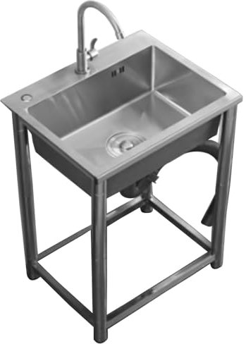 haiyusm Outdoor Stainless Steel Utility Sink Commercial Kitchen Sink Freestanding Deep Utility Sink Single Bowl Portable Sink for Indoor Garage Laundry Room (50×40cm,B)