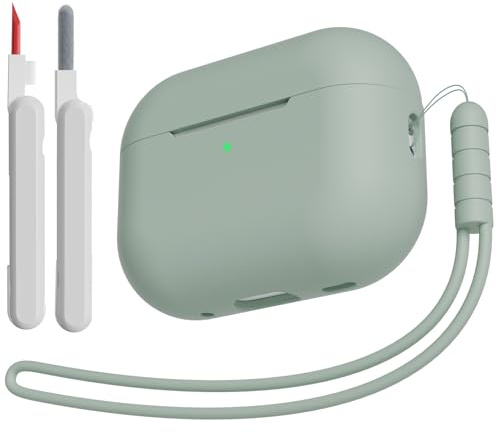 KOKOKA Silikon Hülle Schutzhülle Kompatibel für Airpods Pro 2/1 2023/2022/2019 mit Reinigungsset und Silikonband, Stoßfeste Weiche Schutzhülle Case für Airpods Pro 2nd/1st Generation, Cloud Grey