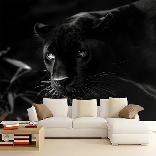 Tapete Fototapete 3d Effekt Tier Schwarzer Panther Wandbild Wanddeko für Wohnzimmer Schlafzimmer, Schwarz Vlies Tapeten mit Geruchsfreiheit Wandposter Wandkunst, 200x140cm