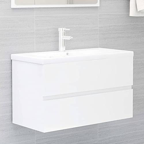 TREISL Mobili da Bagno Bianco Lucido 80x38,5x45 cm in Truciolato Mobile Sottolavabo Spazio Aggiuntivo Armadio da Bagno Aspetto Ordinato Mobile Lavabo Robusto Mobili Multifunzionali