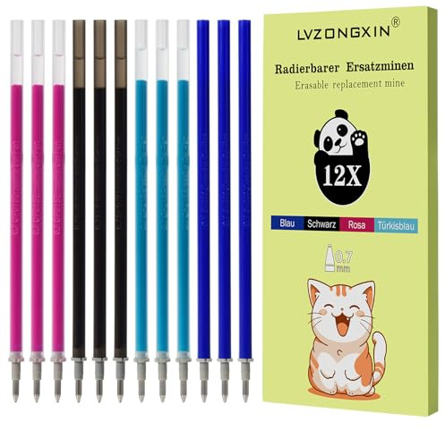 Radierbare Ersatzminen Kompatibel Mit Legami | [ 3 Blau + 3 Schwarz + 3 Rosa + 3 Türkisblau ], Spitze 0,7mm,Höhe 13 cm, Radierbar Tintenrolle
