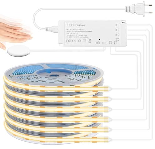 Lichaser COB LED Streifen 1M, 6 Rollen 12V Akustikpaneele LED Strip Warmweiss Berührungsempfindliche Dimmschalter, COB LED für Akustikpaneele Beleuchtung, Schrank, Küchen, Vitrinen, Regal, Shelves