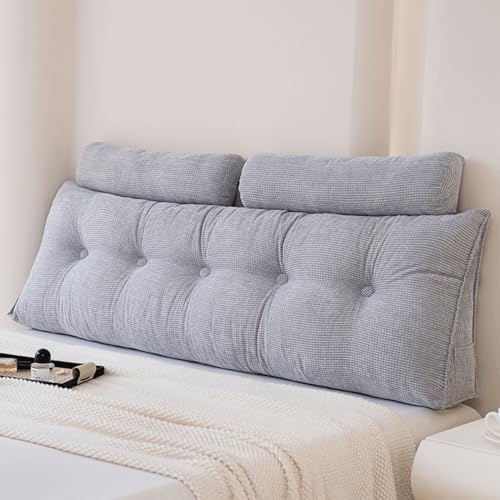 Generisch Rückenkissen Bett Mit Nackenrolle, Bequemes Keilkissen Bett Kopfteil, Wandkissen Bett Mit Abnehmbarem Bezug Mit Reißverschluss, Rückenlehne Lesekissen für Bett Und Sofa,Grau,180cm