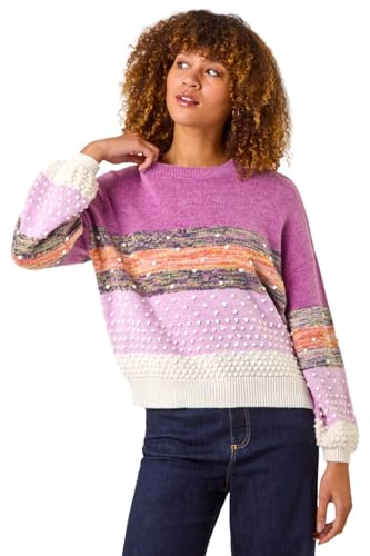 Roman Originals Textured Bobble Knit Crew Jumper for Women UK - Ladies Everyday Autumn Winter Crew Neckline Comfy Soft Evening Vacation Work Party Night Out