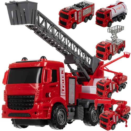 KRUZZEL Reibungsgetriebenes Feuerwehrautos Set 6 Spielzeugautos Feuerwehr Spielzeug für Kinder 24631