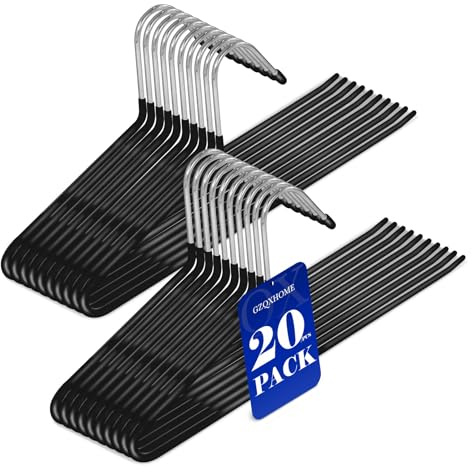 GZQXHOME 20 Pack Open Ended Pants Hangers with Non Slip Design,Suitable for Trousers,Jeans,Towels for Closet Space Saving,Durable Metal Material with Rubber Coating (Black)