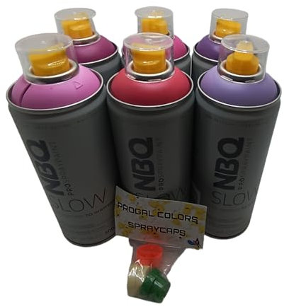 NBQ Spraydosen mit hoher Deckkraft für Graffiti Pro, 6 x 400 ml, Primärfarben, Set mit 3 Ersatzsprühköpfen, für Bastelarbeiten, Kunst, leichtes Ventil, urbane Kunst