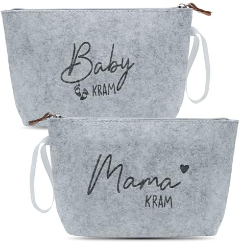 GGTQG Geschenke für Mama zur Geburt 2 Stück Kosmetiktasche aus Filz mit Reißverschluss Mama Kram Geschenke für Mama Kosmetiktasche Bag für werdende Mama (Hellgrau)