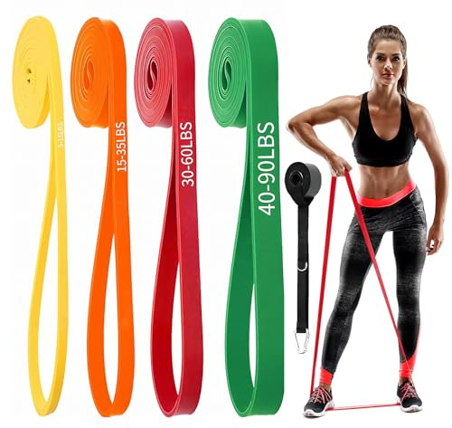 Resistance Bands for Working Out, 4-Level Pull Up Assist Bands Set with Door Anchor, Workout for Women and Men, Exercise Bands,Training, Plasticity, Physical Therapy at Home/Gym