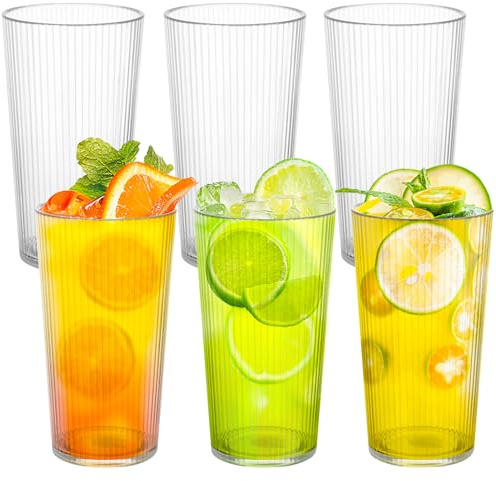 saerryor 6Pcs Reusable Plastic Tumblers, 400ml Plastic Cups | Clear Drinking Tumblers, Unbreakable & Stackable, Ideal for for Kids and Adults, Home Picnic and Party