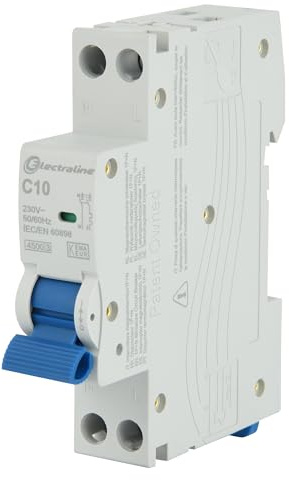 Electraline 87001 Interruttore magnetotermico 10A, curva C (protezione ottimale contro sovracorrenti e cortocircuiti), 1P+N, 4,5kA, 240V, certificati CE, KEMA-KEUR, e UKCA