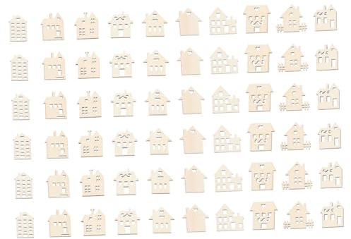 Sewroro Hausförmige Holzscheiben Selbstgemacht Holzornamente 100 Stück zum Basteln mit Glatter Oberfläche Holzdekoration für Kinder und Kreative im Selbstgemacht Holzhaus Projekt