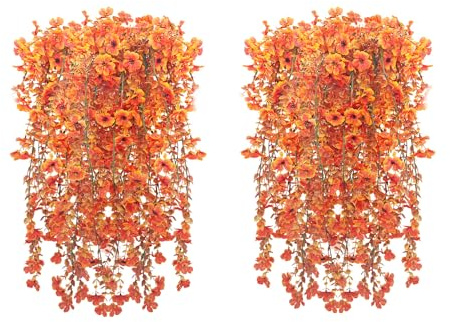 WVWMYM 4 Pcs Autumn Flowers Artificia, Autumn Decorations Artificial Hanging plants, UV-Resistant Hanging Baskets Autumn Home Decor for Outside Gardens Porch Planter Wall Home Indoor (Orange)