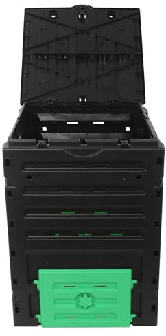 450L Garden Compost Bin Outdoor Large Capacity Composter for shredded grass plants leaves, straw melon peels tea and coffee grounds in gardens balconies courtyards kitchens etc Black+Green