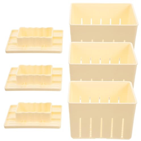 POPETPOP 3pcs Tofu Press Mould and Cheese Press Set Plastic Household Tofu Maker Lid DIY Cheese Making Supplies 140x105x95mm for Home Use