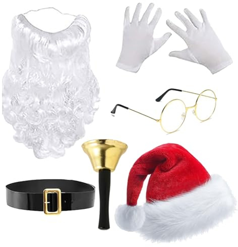 Mirweon Weihnachtsmann-Anzug, Nikolausmütze mit Brille und Handschuhen, Set für Weihnachten, Foto-Requisiten für Verkleidungen, Party-Zubehör