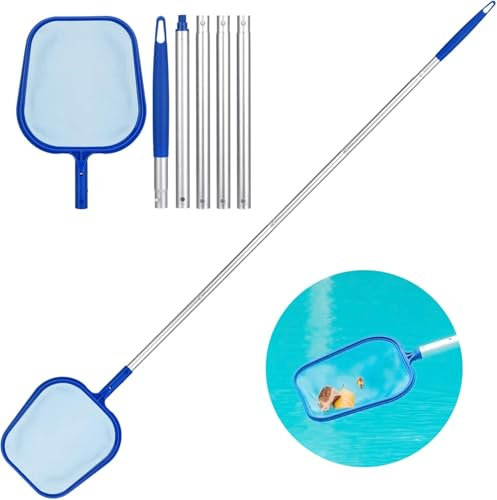 Pool Nets for Cleaning Pool, Cleaning Pool Net for Catching Floating Leaf & Insects, Adjustable 5 Connecting 48 Inch Aluminium Telescopic Pole Swimming Pool Fine Mesh Skimmer Net (Plastic, Blue)