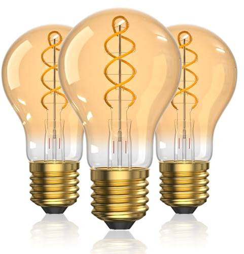 Bonlux E27 LED Bulb 2000K Amber Warm 4W Equivalent 35W A60 GLS Vintage Spiral Filament LED Edison Screw Bulb Energy Saving Lamp Retro E27 Screw Bulb for Cafe, Bar, Mood/Decorative Lighting -3Pack