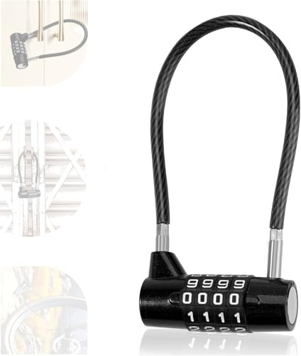 4-Digit Combination Padlock with Code Steel Cable Lock, 3/16 Diameter, 7 Length(175 mm) Bold Steel Cable Long Padlock, Safety Outdoor Waterproof Lock & Resettable Small Padlocks with Code (1/Set)