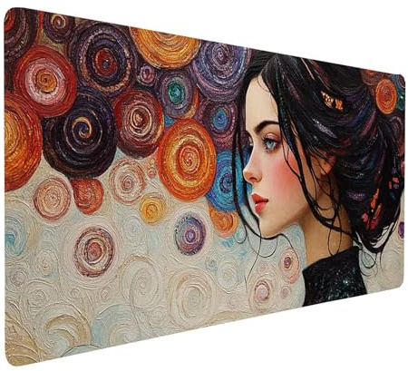 Tapis de Souris XXL 160x80x0.3 CM Imperméable Femme Tapis de Bureau Gaming pour Clavier Souris sans Fil Ordinateur Portable, Mouse Pad Abstrait Bords Surpiqués Base Antidérapante, Cadeau model-2870