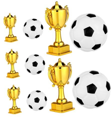 Milisten 5 Sets Mini Gold Award Trophy Cups with Plastic Footballs Small Soccer Cake Toppers for Birthday Party Decorations Sport Themed Table Props for Football Celebration