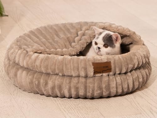 CheerPals Katzenbett mit Deckel 50cm, Waschbar Kuschelhöhle, Winterversteck mit Hochelastischer Schlafkissen für Alle Katze