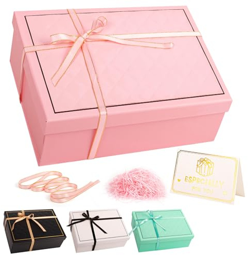 Rosa presentförpackning med lock, 25 x 18 x 9 cm, medium/stor