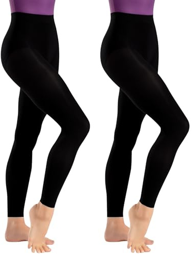 Lancry 2 paia di collant senza piedi per donne e ragazze, 60 denari, opachi, morbidi, neri, senza piedi, per danza classica, Nero , S