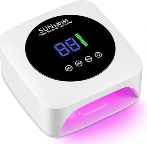 ARREBLY Lampada LED UV per unghie, 220 W, luce ricaricabile per smalto gel per unghie, sensore automatico intelligente, lampada per unghie con display LCD, portatile, 57 perline, luce LED per unghie