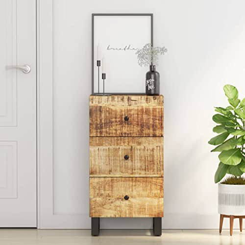 Owoxanthellate Sideboard aus massiver Mangoholz mit 3 Schubladen 40 x 33,5 x 75 cm Modernes Design & Eisenbeine Robustes Highboard für Wohnzimmer Schlafzimmer Flur