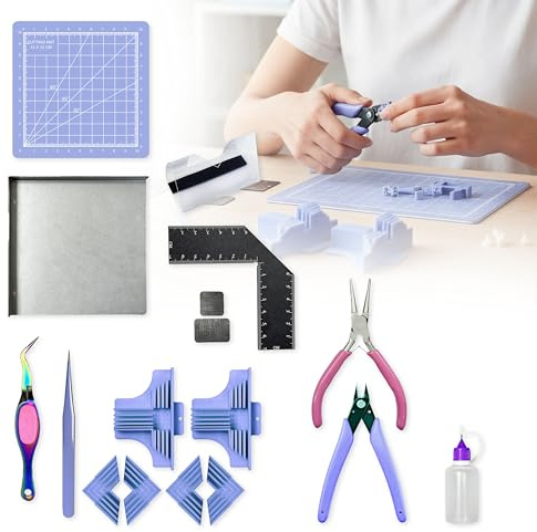 Crafts&Co® Modellbau Werkzeug Set | 17-teiliges Komplettes Set | Für Miniaturhäuser Bausatz | DIY Bastel Sets | Miniatur Zubehör