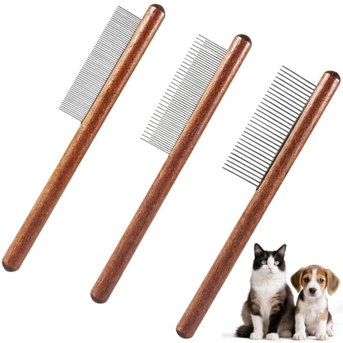 3 Pezzi Pettine per Cani e Gatti, in Acciaio Inossidabile, Pettine per Toelettatura Animali, Pettine Denti larghi Fini Adatto a Tutti I Tipi di Domestici Pelo Lungo e Corto