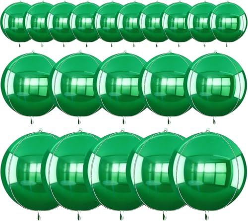 TONIFUL 16 st stor grön 4D gigantisk rund folieballong 4D spegel metallisk mylar sefe-ballonger för jul nyår födelsedagsfest examen bröllop baby shower dekorationsmaterial (blandade storlekar)