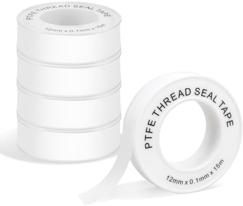 Ainiv Lot de 5 Ruban d'Étanchéité Industriel PTFE Ruban, 12mm x 15m, Blanc | Ruban Téflon Plomberie pour Tuyaux, Ruban de Plombier Haute Densité pour Plomberie, Douche, Robinetterie, Tuyaux