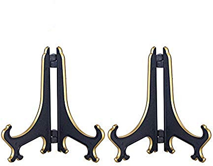 Artliving 4 Decorative Plate Stand Holder Plastic Picture Easel Display Stand Picture Frame Stand Black Gold