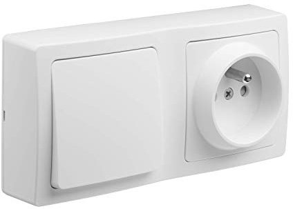 DEBFLEX - Blok - Interruttore avanti e indietro + presa di corrente 2P+T - Duo completo per ristrutturazione - Facile da installare - Posizionamento sporgente in orizzontale o verticale - bianco - 140