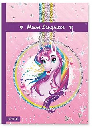 ROTH Zeugnismappe Einhornportrait mit Glitzereffekt - mit 10 A4 Klarsichthüllen, dokumentenecht - Dokumentenmappe