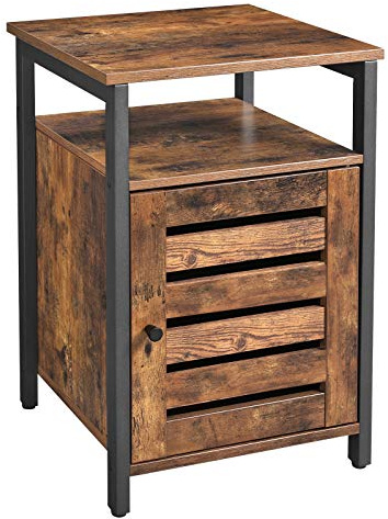 VASAGLE Nachttisch, Beistelltisch mit offenem Regal, Beistelltisch, innen verstellbares Regal, Stahlrahmen, 15,7 x 15,7 x 23,6 Zoll, Schlafzimmer, Industrie, rustikales Braun und Schwarz ULET62BX