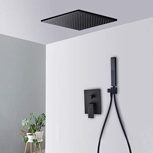Columna Ducha Empotrada Techo Negra Cuadrada Ducha Lluvia Cabezal Conjunto Ducha Alcachofa Ducha Anticalcon Manguera para Baño