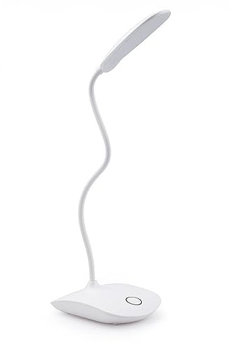 INF LED Tischleuchte, Schreibtischleuchte, Nachttischlampe, Leuchte, Lampe, drehbar, flexibler Fuß, dimmbar, batteriebetrieben, weiß