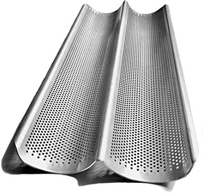 Hotdogger Non-Stick Perforated Aluminum 2-Wave Bread Pan for French Baguette Bread, Italian Bread, Sub Rolls…