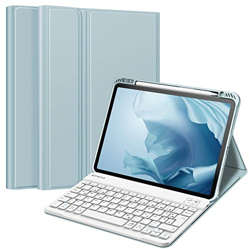FINTIE Tastatur Hülle für iPad Pro 11 Zoll(4/3/2/1 Gen 2022/2021/2020/2018) | Magnetisch Abnehmbare Deutsches QWERTZ-Layout Bluetooth Tastatur, TPU Rückschale Schutzhülle mit Stifthalter, Eisblau