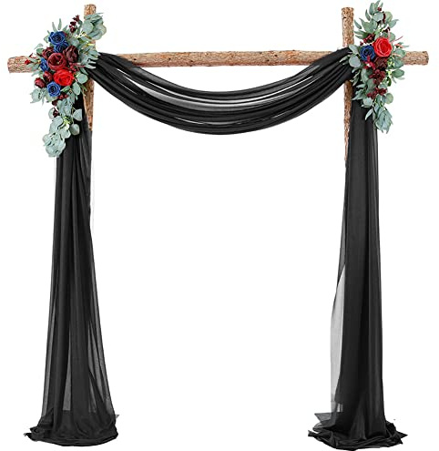 Querbehang Hochzeit Vorhang Schwarz Tüll hochzeitsbogen Chiffon Tüllstoff Vorhänge Schiere Tüll-Fotohintergrund für Hochzeit Verlobung Brautdusche Geburtstag Bachelorette Party Bühnendekor,550x70 cm