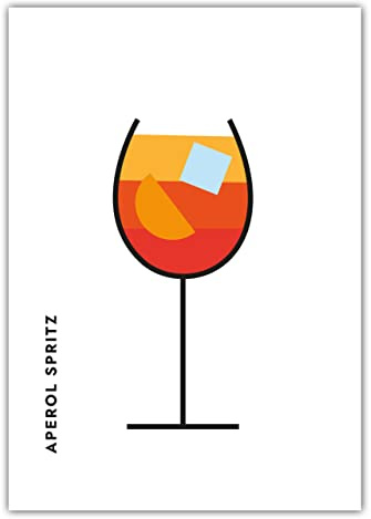 MOTIVISSO Aperol Spritz im Glas Poster - Cocktail Bar Bauhaus Longdrink - Kunstdruck Wandbild Wall Art Deko - minimalistisch modern - Küche Büro Wohnzimmer - 21x30 cm
